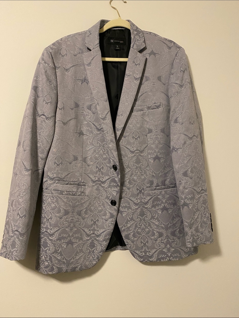 INC International Concepts Light Gray Paisley Jacquard Blazer